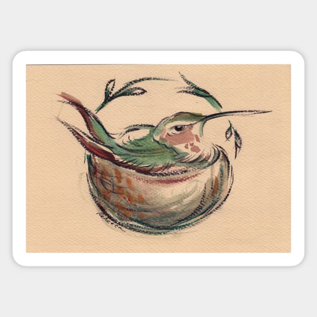 Nesting - Hummingbird Watercolor Painting by Rebecca Rees Sticker by tranquilwaters